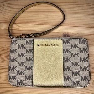 Michael Kors Khaki & Gold Flat Wristlet